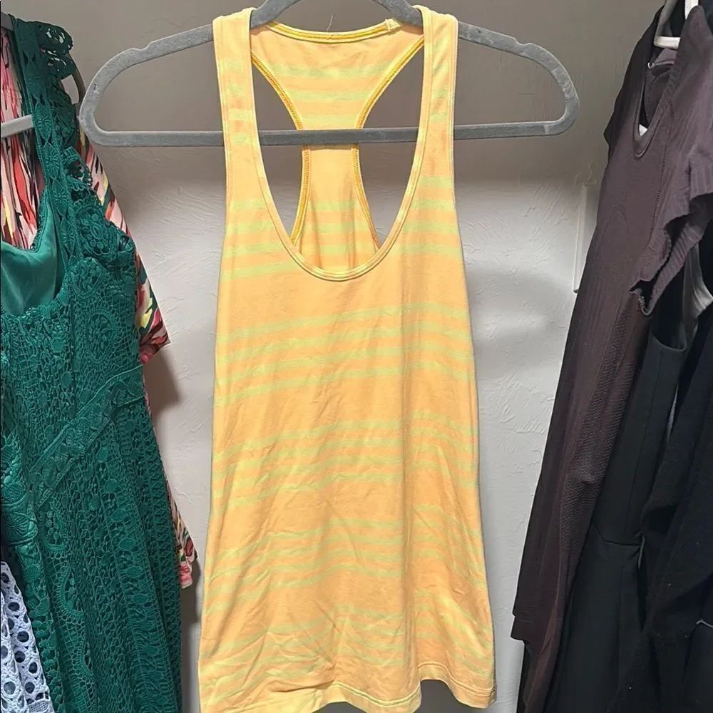Yellow Lululemon Striped Women's cool racerback sz 4